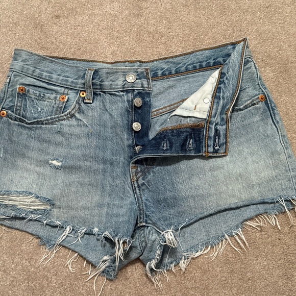 Levi's Blue Distressed Jean Shorts - Picture 1 of 5